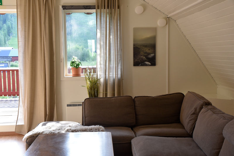 Soffa och soffbord i det gemensamma vardagsrummet